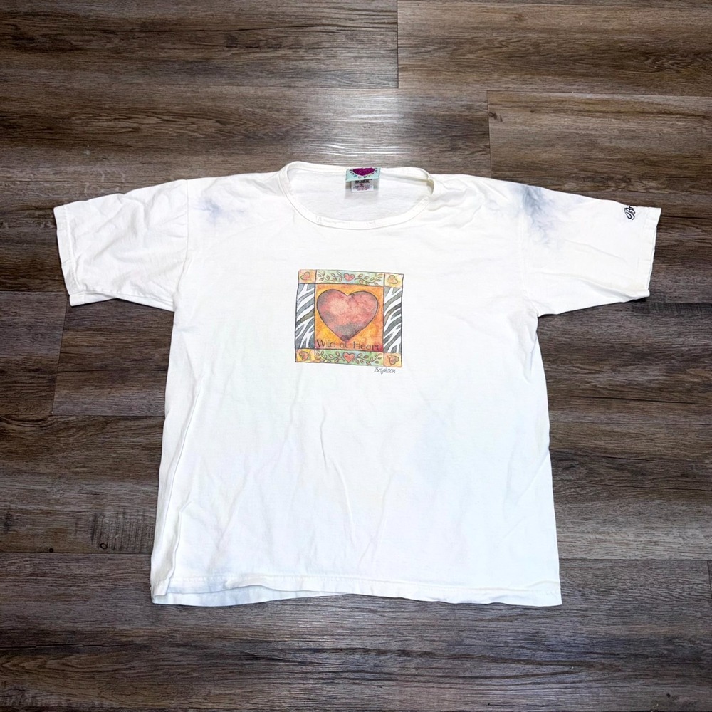 VTG Anvil Brighton "Wild at Heart" White Short-Sleeve Shirt Womens Large Graphic